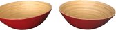 Bamboe schalen set van 2 - 25cm - serveerschaal - slakom - houten schaal  - rood