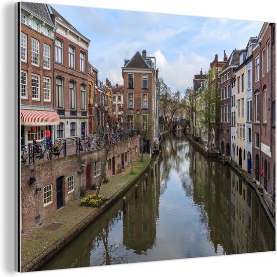 Wanddecoratie Metaal - Aluminium Schilderij Industrieel - Architectuur - Utrecht - Gracht - 120x90 cm - Dibond - Foto op aluminium - Industriële muurdecoratie - Voor de woonkamer/slaapkamer