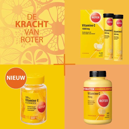 Roter Vitamine C 1000mg bruis - Hoge dosering vitamine C ter ondersteuning van je weerstand - 40 bruistabletten met citroensmaak