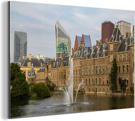 Wanddecoratie Metaal - Aluminium Schilderij Industrieel - Panorama - Den Haag - Architectuur - 60x40 cm - Dibond - Foto op aluminium - Industriële muurdecoratie - Voor de woonkamer/slaapkamer