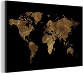 Wanddecoratie Metaal - Aluminium Schilderij Industrieel - Wereldkaart - Goud - Luxe - Aarde - Zwart - 180x120 cm - Dibond - Foto op aluminium - Industriële muurdecoratie - Voor de woonkamer/slaapkamer