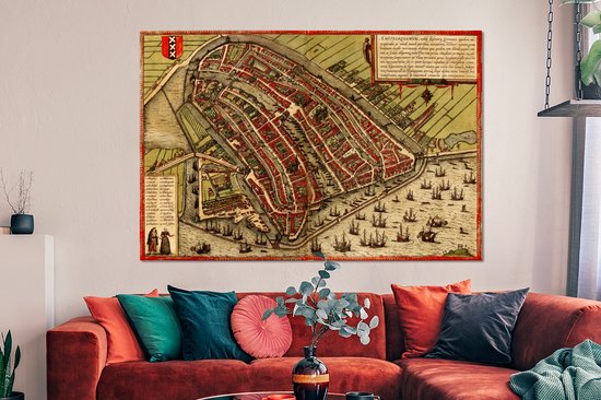 Décoration murale Métal - Peinture Aluminium Industrielle - Carte - Amsterdam - Vintage - 150x100 cm - Dibond - Photo sur aluminium - Décoration murale industrielle - Pour le salon / chambre