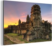 Wanddecoratie Metaal - Aluminium Schilderij Industrieel - Zonsopgang in Angkor Wat in Cambodja - 30x20 cm - Dibond - Foto op aluminium - Industriële muurdecoratie - Voor de woonkamer/slaapkamer