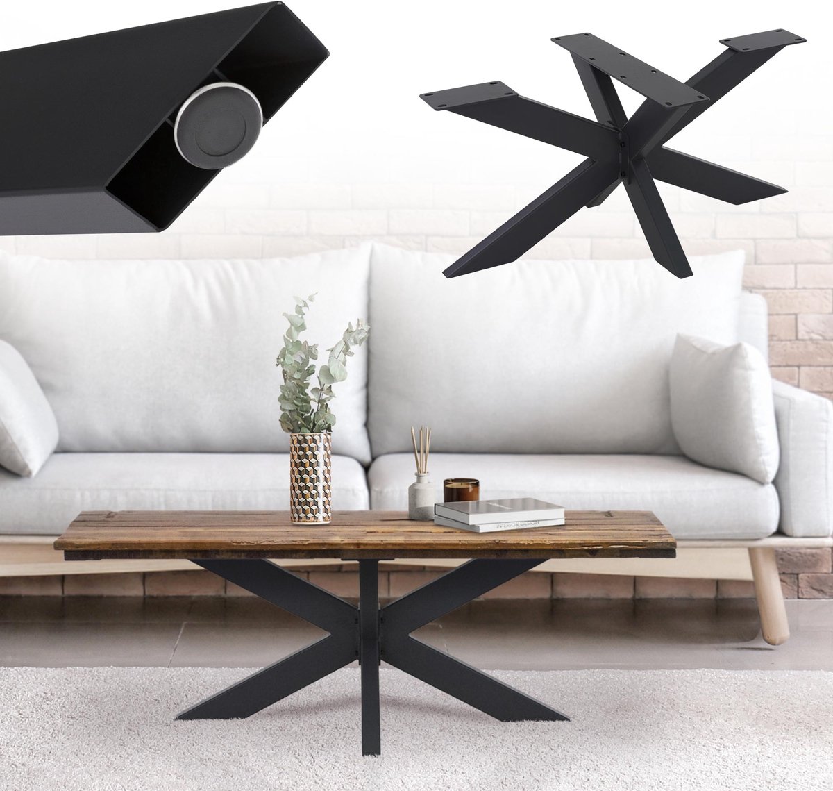 ml-design Spider tafelonderstel meubelpoten 98x58x43 cm zwart staal X-design kruisonderstel heavy-duty metalen tafellopers geschikt voor DIY eettafel industrieel design eenvoudige montage voor wand- of vloerbevestiging