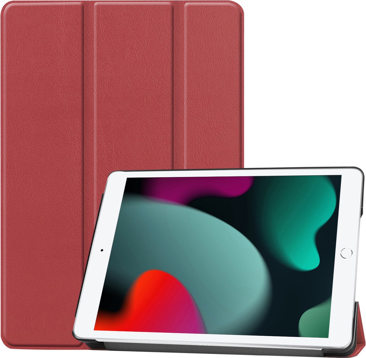 Hoesje Geschikt voor iPad 10.2 2020 Hoes Case Tablet Hoesje Tri-fold - Hoes Geschikt voor iPad 8 Hoesje Hard Cover Bookcase Hoes - Donkerrood