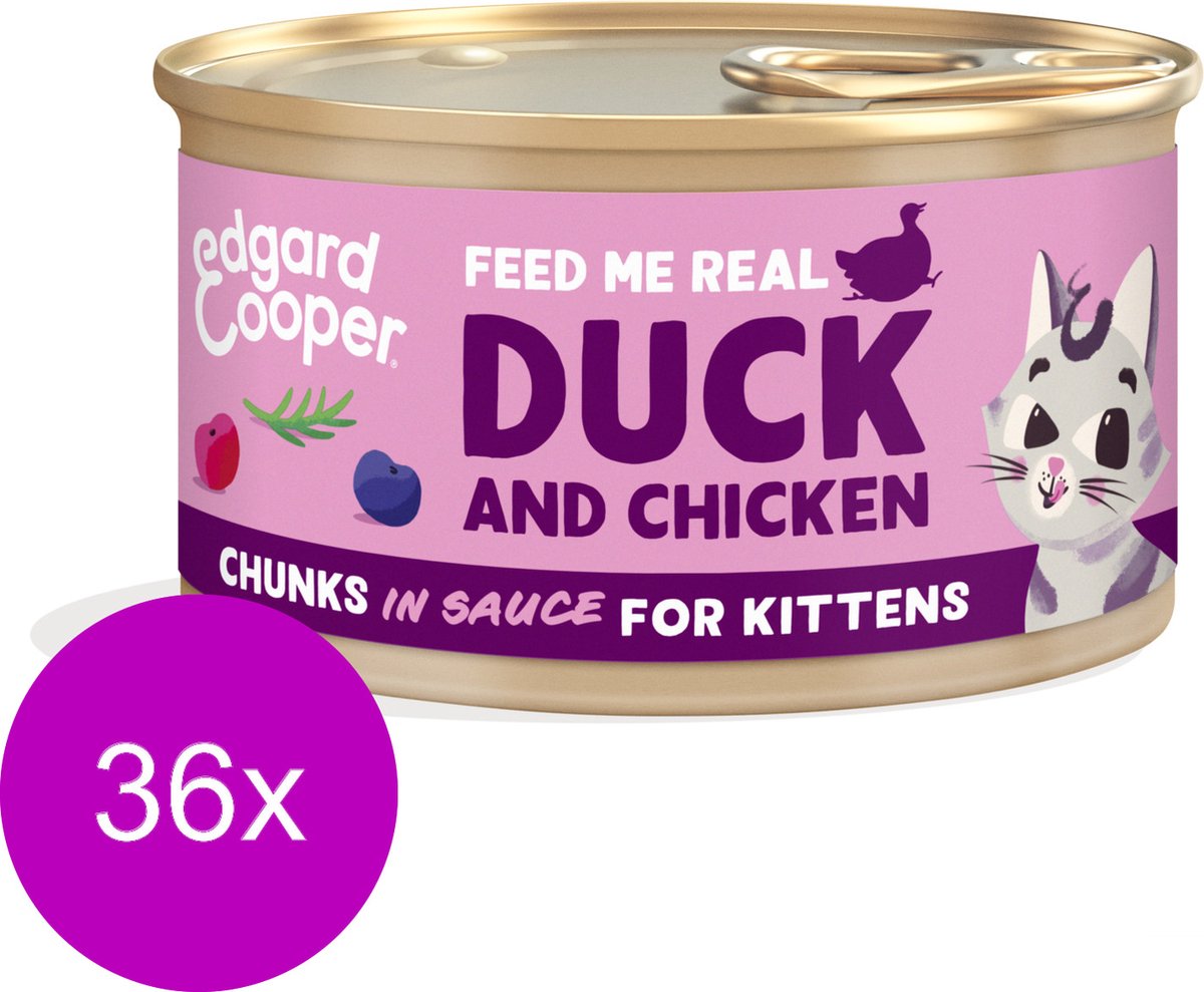 Edgard & Cooper Edgard & Cooper Kitten Chunks 85 g - Kattenvoer - 36 x Eend&Kip