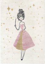 OZAIA Kindertapijt met feeënmotief ARIEL - Afwerking in goudkleurige lurexdraad - 120 x 170 cm - Ecru en roze L 170 cm x H 1.1 cm x D 120 cm