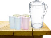 Forte Plastics water/sapkan 2 liter transparant kunststof met 12x gekleurde glazen 200 ML