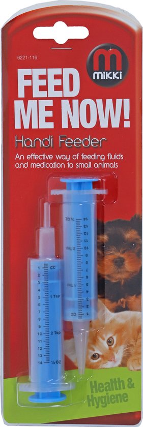 Mikki Handi Feeder - Seringue d'alimentation - Seringue pour liquides/médicaments - Couleur : bleu transparent.