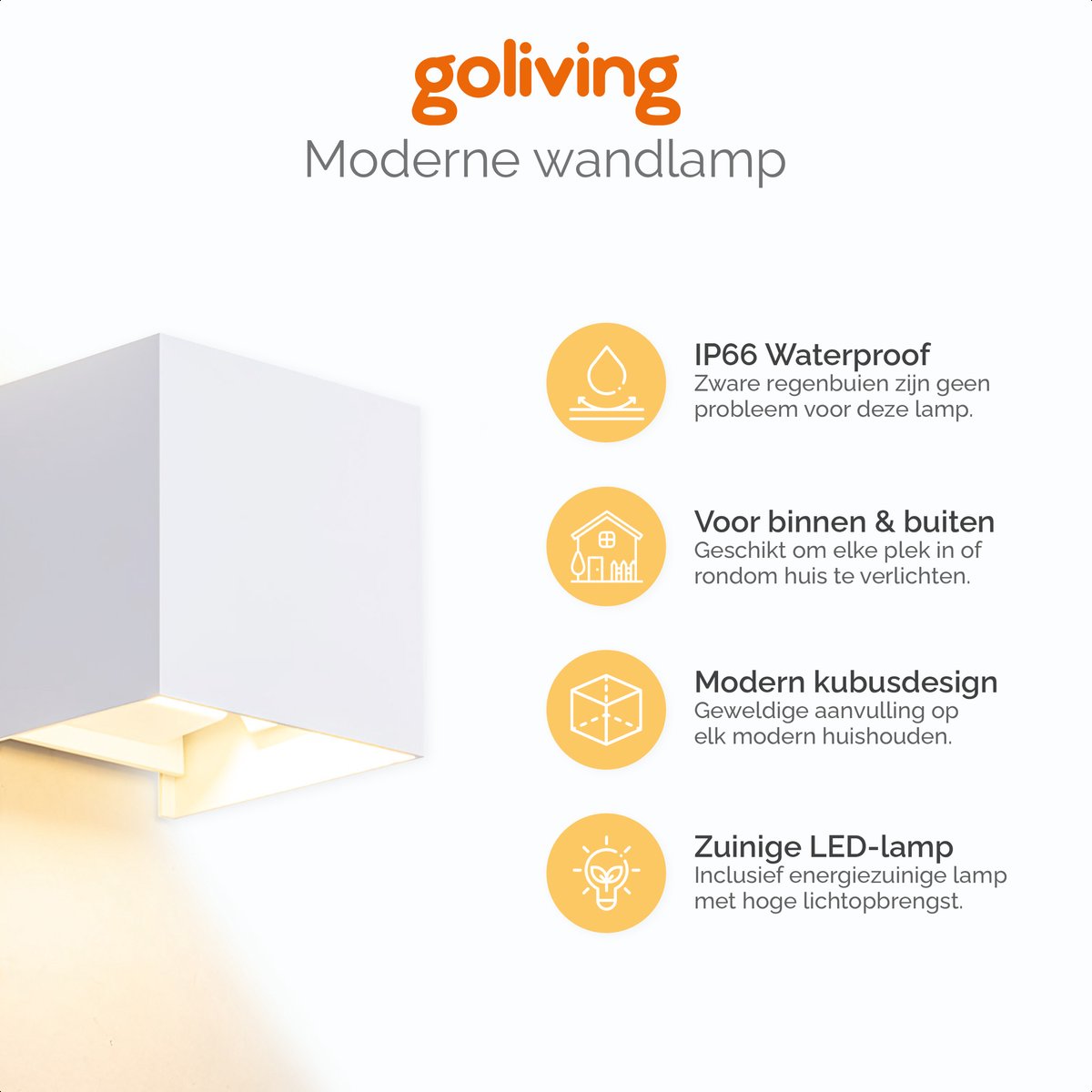 Goliving lamp – Wandlamp wit binnen en buiten – Kubuslamp industrieel –  Waterdichte... | bol.com