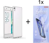 Hoesje Geschikt voor: Sony Xperia XA1 Silicone Transparant + 1X Tempered Glass Screenprotector - ZT Accessoires