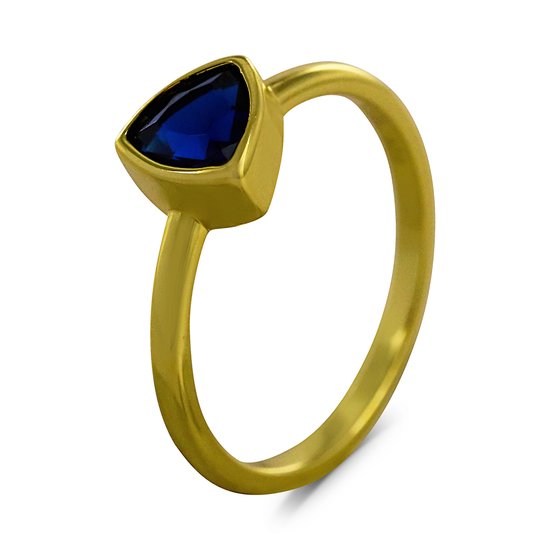 Silventi 9SIL-22700 Zilveren Ring - Dames - Zirkonia - Driehoek - Blauw - 7,6 x 7,6 mm - Maat 56 - Zilver - Gold Plated (Verguld/Goud op Zilver)