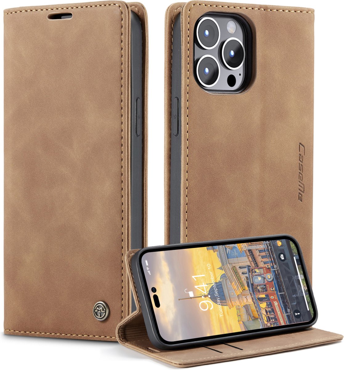 Caseme Retro Wallet Case hoesje geschikt voor iPhone 14 Pro - bruin