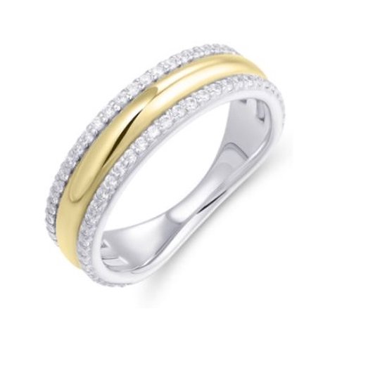 Schitterende Zilveren Ring 14 Karaat Goud en Zirkonia's 15,25 mm (maat 48) | Damesring | Jonline