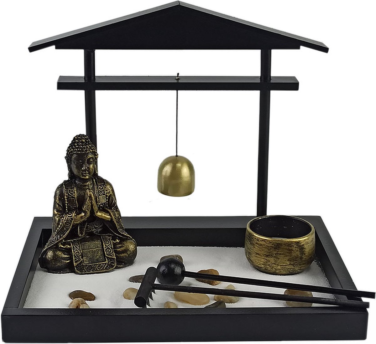 Jardin zen avec bouddha et rateau Ying & Yang