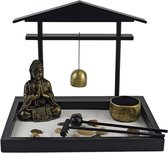 Zentuin met gong - Kantoor tuintje met Boeddha, gong, zand, stenen, waxinelichthouder en harkje