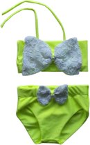 Maat 110 Bikini zwemkleding Fluor Neon Geel strik van kant badkleding voor baby en kind Fel Gele zwem kleding