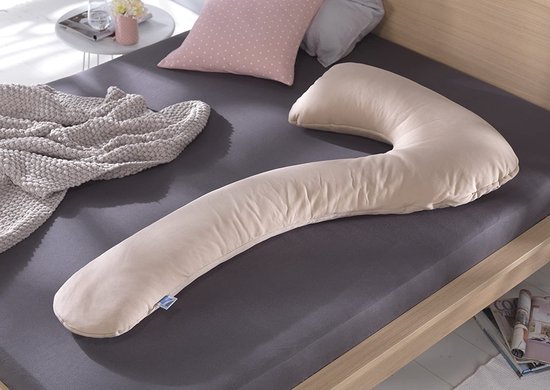 CALIYO Zwangerschapskussen C-vorm, zijslaapkussen met bekleding, voedingskussen groot, pregnancy pillow en comfortkussen voor volwassenen – Opvulling van katoen (grijs, kristalvelur