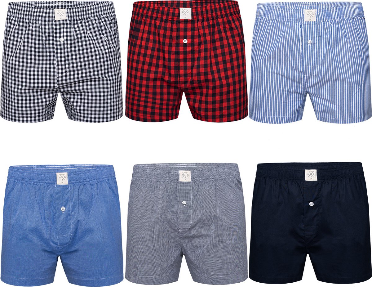 MG-1 Wijde Boxershorts Heren 6-Pack Multipack D900 Geweven Katoen - Maat XXL - Losse boxershort heren