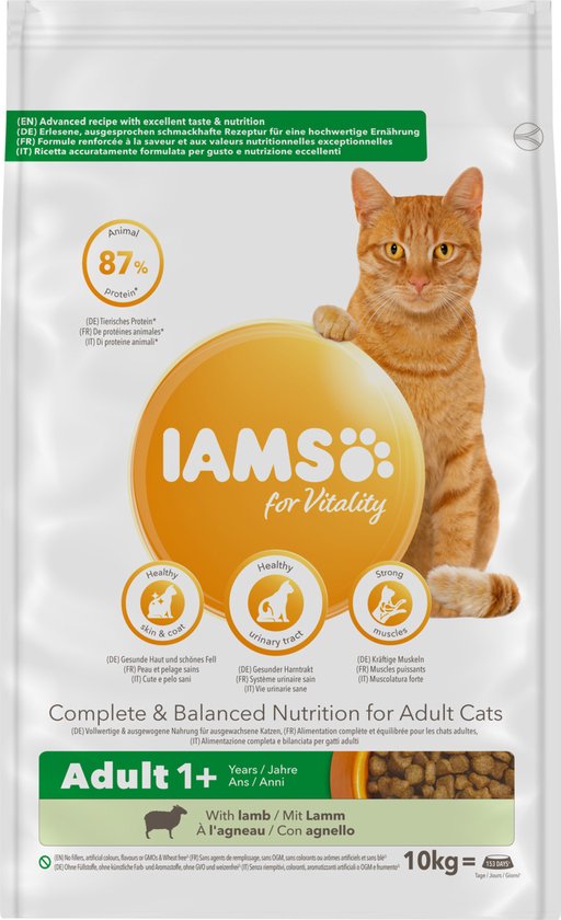 Iams Cat Adult - Lam - Kattenvoer - 10 kg