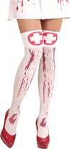 Widmann - Verpleegster & Masseuse Kostuum - Brenda Kniekousen Met Bloed Verpleegster - wit / beige - Halloween - Verkleedkleding