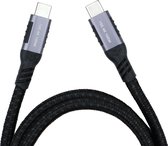 NÖRDIC USBC-N1371 USBC naar USBC kabel - USB3.2 Gen 2 Snellader met Emarker - 10Gbps Data - 100W Power Delivery - Nylondraad - 50cm - Spacegrijs