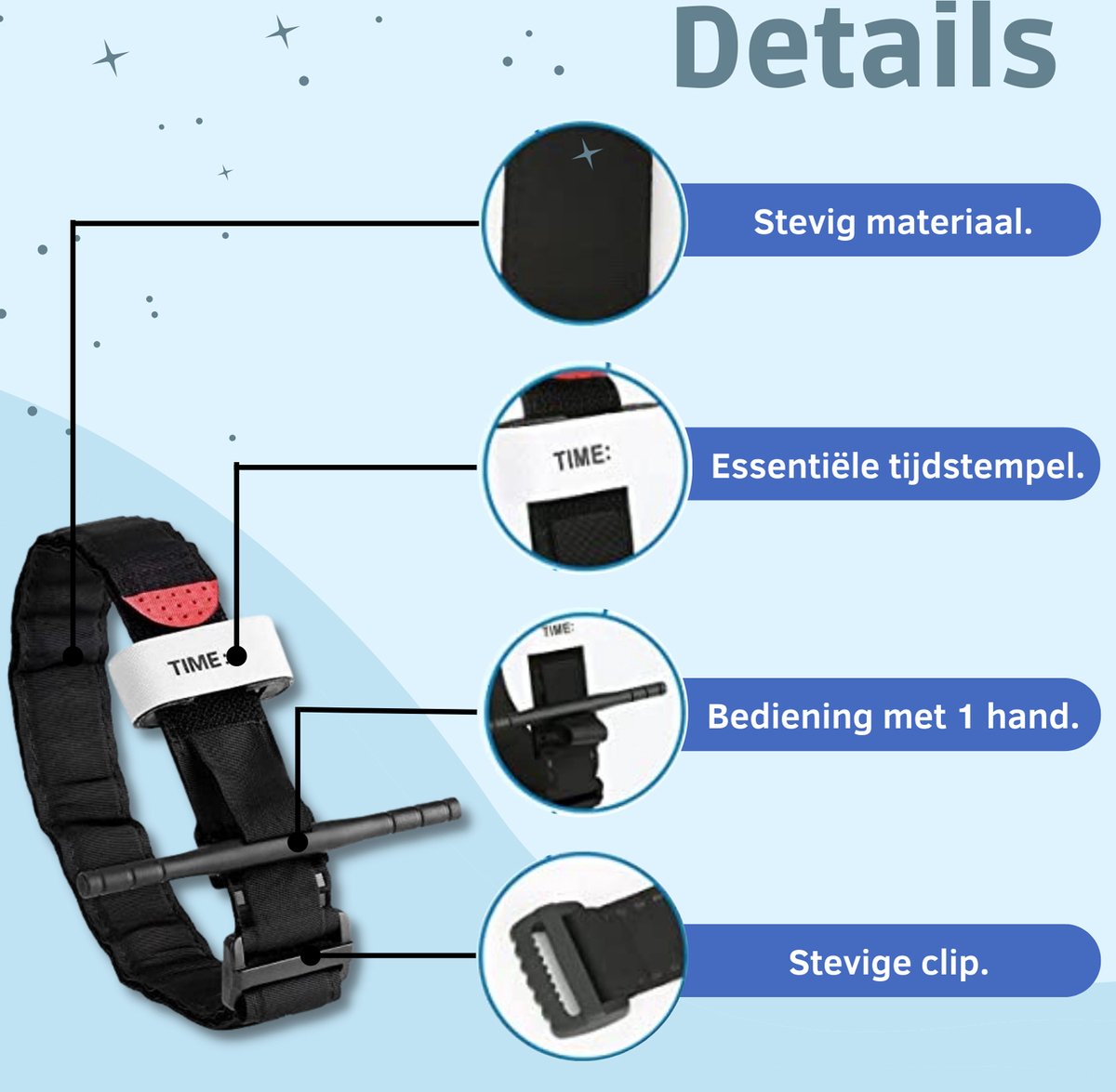 Tactical Tourniquet Set Van 2 Blauw en Zwart Twee Maten 95CM en 75CM