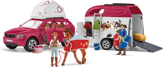 schleich HORSE CLUB Speelfigurenset - Avontuur met auto en paardentrailer - Kinderspeelgoed voor Jongens en Meisjes - 5 tot 12 jaar - 18 Onderdelen - 42535 - Schleich