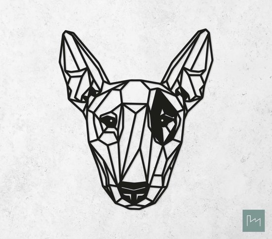 Laserfabrique Wanddecoratie - Geometrische Hond Bull Terriër - Large - Zwart - Geometrische dieren en vormen - Houten dieren - Muurdecoratie - Line art - Wall art