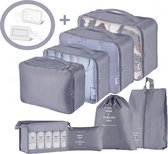TRAVEL Packing Cubes Set 8-delig - Bagagelabel - Kleding organizer set voor koffer en backpack - Bagage organizers - Grijs