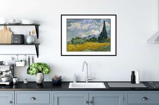 Affiche avec cadre Champ de blé avec cyprès - Vincent van Gogh - 80x60 cm