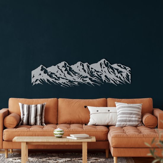 Wanddecoratie |Berg|Mountain | Metal - Wall Art | Muurdecoratie | Woonkamer | Buiten Decor |Zilver| 118x32cm