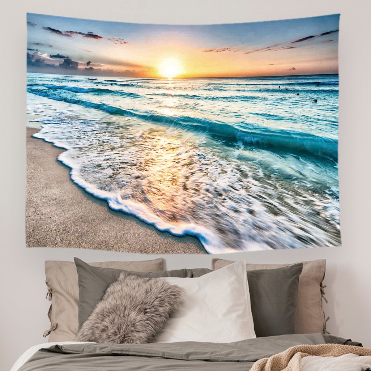 Strand Zee Boot Palmboom Natuur - Wandkleed - 200x150 Cm Groot Wandtapijt Poster