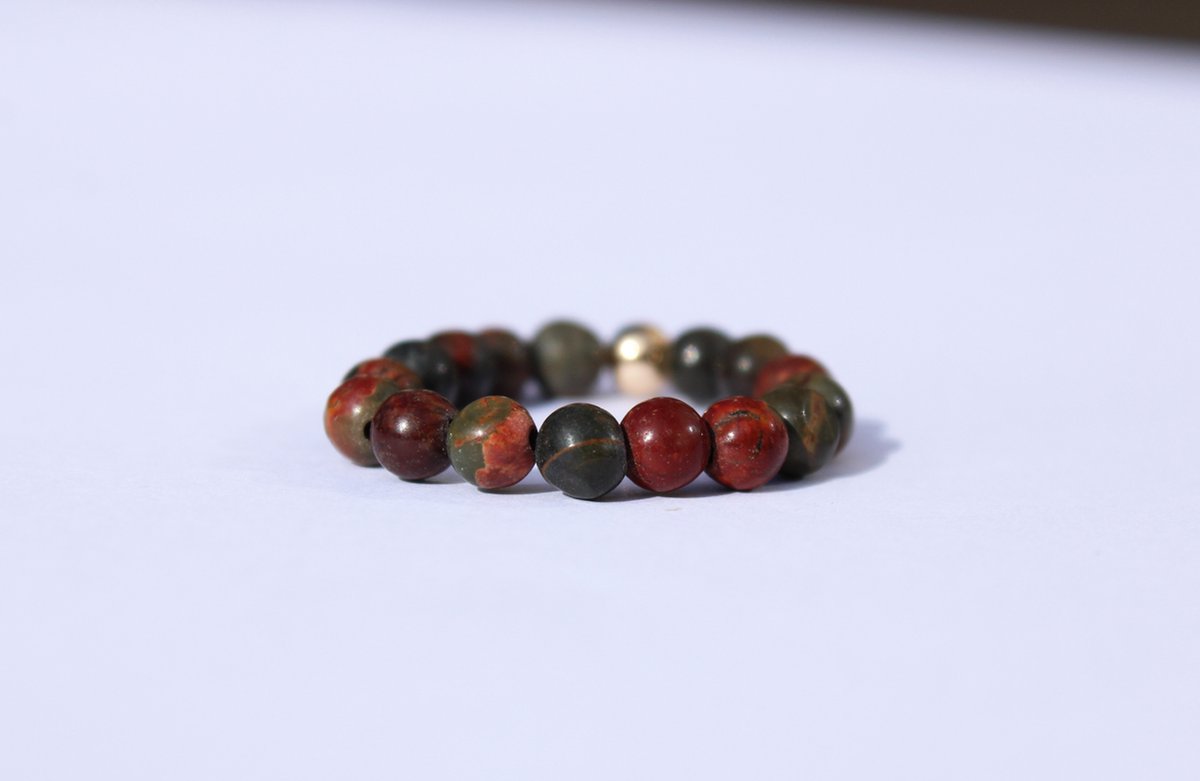 Bixorp Gems Edelsteen Ring van Rode Picasso Jaspis - 4mm Kralen Ring - Cadeau voor haar