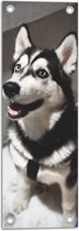 WallClassics - Tuinposter – Lieve Hond met Maan Oog - 20x60 cm Foto op Tuinposter  (wanddecoratie voor buiten en binnen)
