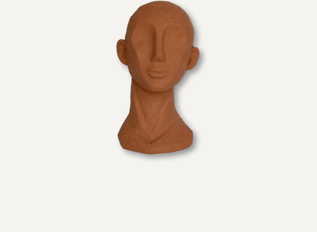 Present Time Ornament Face Art - Polyresin Terracotta Oranje - 14,7x15,4x24,5cm - Scandinavisch