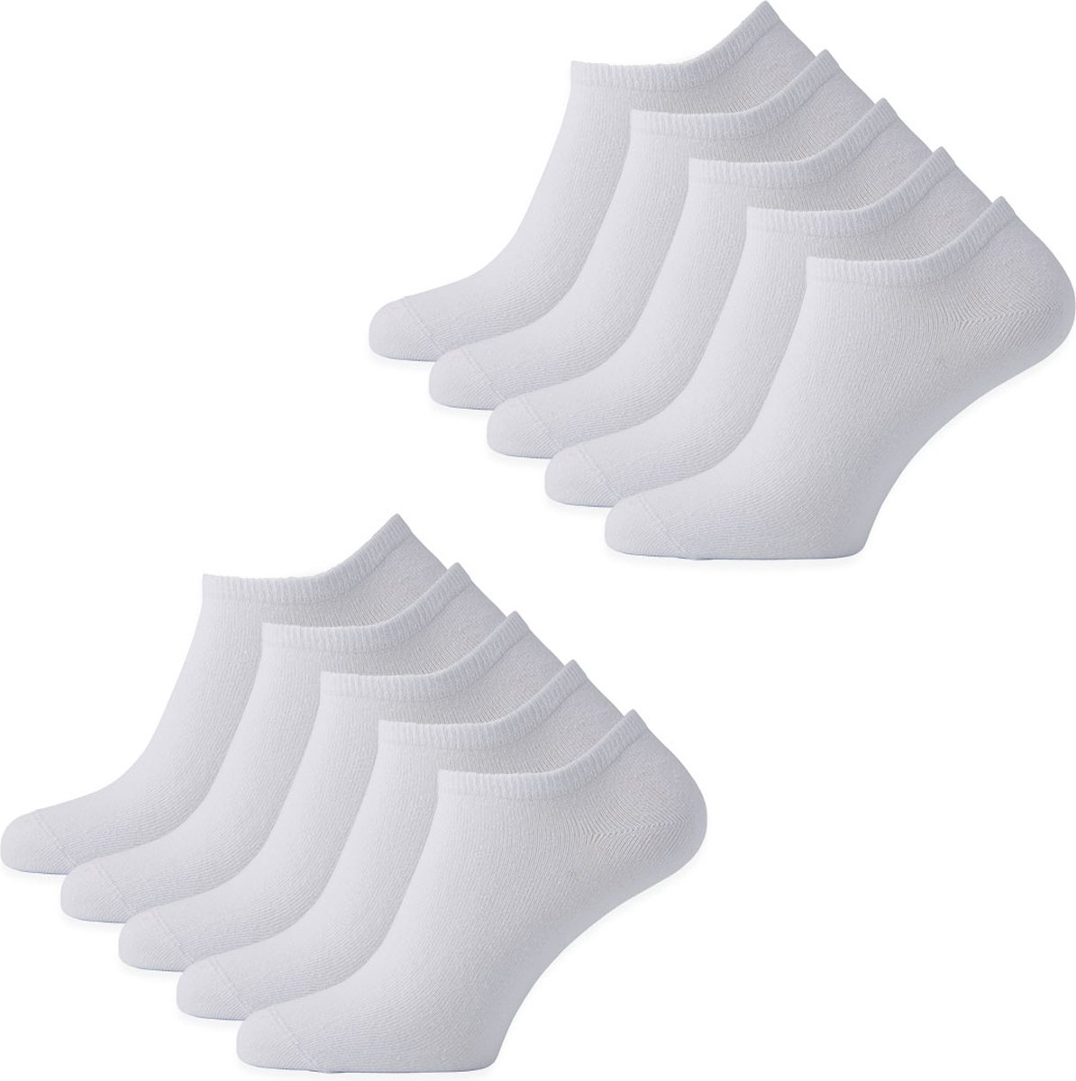 Sokjes.nl® Enkelsokken - 10 paar - Wit/zwart - 43/46 - naadloos - Voordeelverpakking