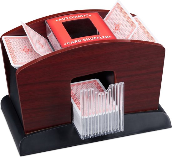 Afbeelding van het spel Relaxdays 1x kaartschudmachine elektrisch - 4 decks - kaartenschudder - kaartschudder hout
