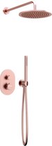 Thermostatische Inbouw regendouche met wandarm 30cm douchekop mat rosé ovaal
