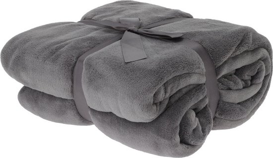 H&S Deken-plaid - fleece-polyester - donkergrijs - 180 x 230 cm