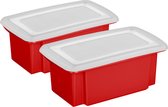 Sunware 2x stuks opslagboxen kunststof 7 liter rood 38 x 21 x 14 cm met afsluitbare deksel
