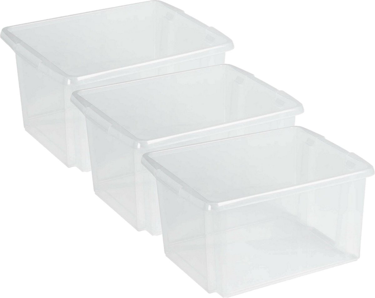 Sunware Opslagbox Nesta - 3x - kunststof - 32L - transparant - 45 x 36 x 24 cm - stapelbaar