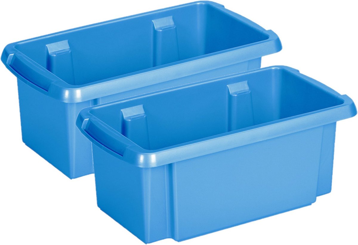 Sunware Opslagbox Nesta - 8x - kunststof - 7L - blauw - 38 x 21 x 14 cm - stapelbaar