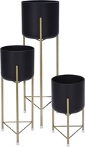 Set de 3x pots de fleurs noir sur or standard/pied