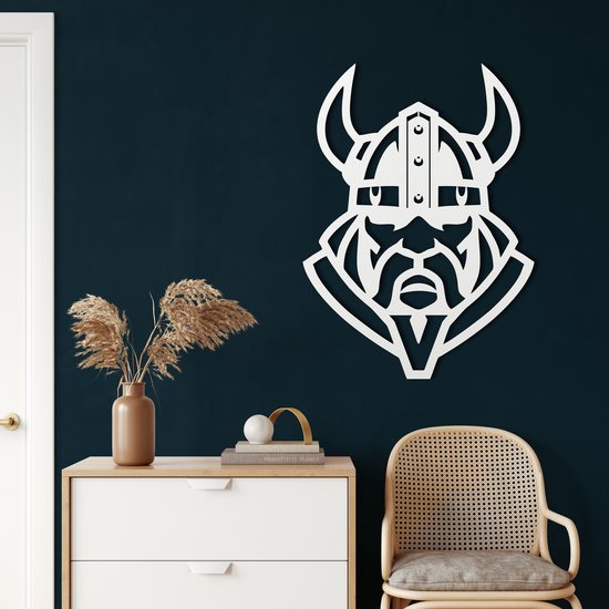 Wanddecoratie |Viking Krijger / Viking Warrior| Metal - Wall Art | Muurdecoratie | Woonkamer | Buiten Decor |Wit| 73x100cm