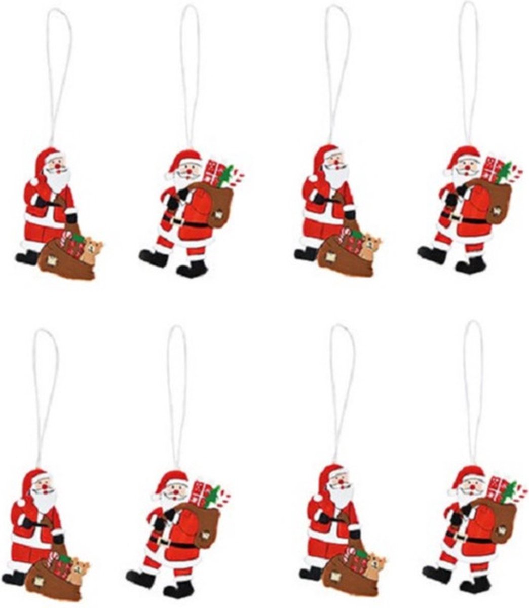 G. Wurm Kersthangers - 8x - kerstman - hout - 6 cm - kerstornamenten - Kerstversiering ornamenten/kerstboomversiering Rood