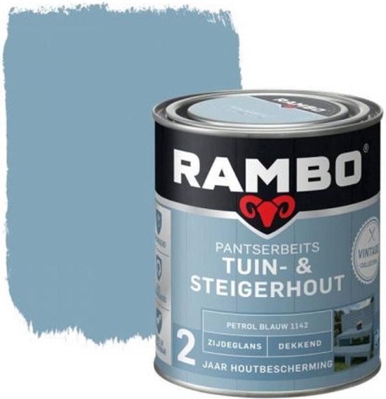 Rambo Pantserbeits Tuin & Steigerhout - Dekkend - Zijdeglans - Waterproof - Petrolblauw - 0.75L