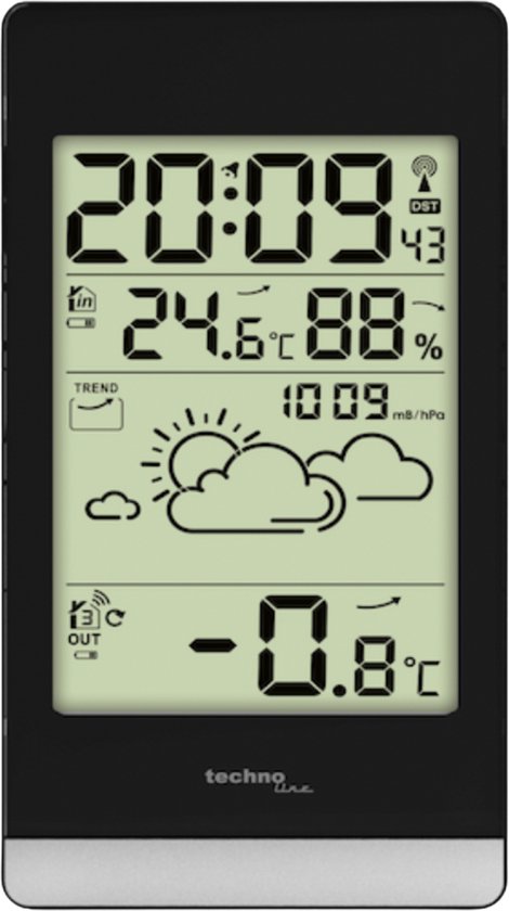 Station Météo Technoline WS 9632-IT – Prévisions Météo Tim – Radio DCF-77 – Température Int/Ext – Argent – Avec Piles