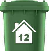 Kliko sticker huis met nummer - Container sticker - Cijfer sticker - Huisnummer - Wit - 20cm x 20cm