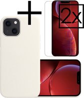 Hoes Geschikt voor iPhone 14 Plus Hoesje Cover Siliconen Back Case Hoes Met 2x Screenprotector - Wit.